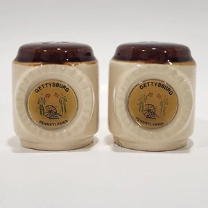 Vintage Salt Pepper Shakers Gettysburg PA Souvenir Stoneware 2.5" Taiwan 1970s - Picture 1 of 7