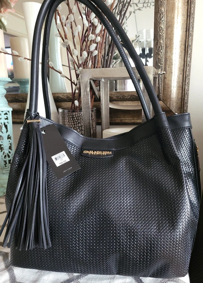 NUEVO CON ETIQUETAS Grande Negro Tejido Jones New York Jane Bolso de Mano/Bolso de Mano Foto 1 de 4
