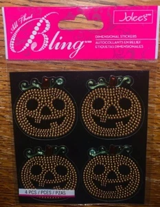 Jolees Bling Orange Pumpkins Face Halloween  Studs Card Making Scrapbook Sticker - Picture 1 of 3