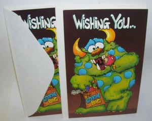 Tarjetas de Halloween vintage sin usar deseándote un juego de dos monstruosamente felices - Imagen 1 de 2