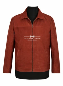 Men's Nubuck Leather Jacket Chestnut Classic Casual Collared Leather Jacket 1152 - Picture 1 of 6