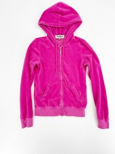 Vintage y2k Juicy Couture Size Small Pink terry Full Zip Hooded Sweatshirt Top