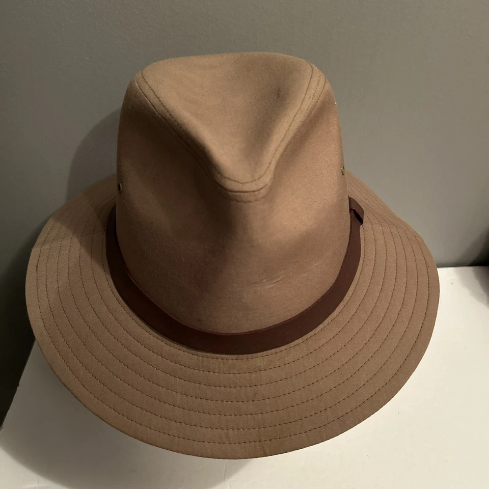 VTG Dobbs USA Brown Gable Safari Fedora With Leather Strap & Grommeted Large - Image 1 of 4