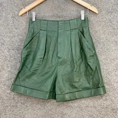 NEW Equipment Femme Womens Leather Shorts Size 0 Green Pockets High Waist 48701 - image 1 of 4
