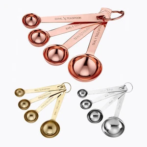 Ladelle Lawson Set of 4x Kitchen Measuring Spoons - Gold/Copper/Stainless Steel - Picture 1 of 5