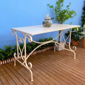 Garden Table Antique White Solid Wood Tabletop Elegant Outdoor Patio Furniture - Picture 1 of 12