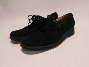 Salvatore Ferragamo Women's 7.5 B Black Suede Wedge Sole Derbies Shoes Boutique - Picture 1 of 8