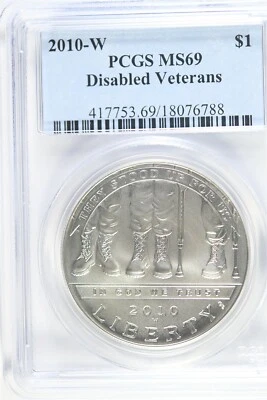 2010 W UNCIRCULATED $1.00 Silver Commemorative - Disabled Vets - PCGS MS 69 - Image 1 of 2