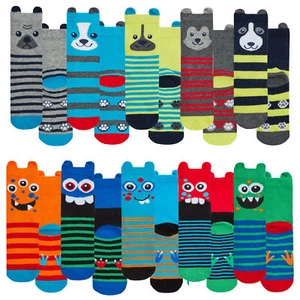 2 Pairs Boys Childrens Funny Socks with Ears Cute Dog Monsters Colorful Striped - Picture 1 of 8