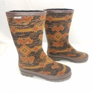 Muk Luks Tall Knit Rubber Rain Boots Pull On Southwest Aztec Print Womens Size 8 - Picture 1 of 8