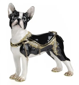 Bejeweled Enamel Trinket Jewelry Boston Terrier Box ,Top Opens w/ Magnet,#3915 - Picture 1 of 1