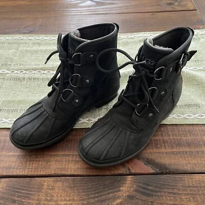 UGG Women's Black Waterproof Leather Lace up Boot Size 6  - Image 1 of 4