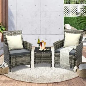 Livsip Outdoor Furniture Setting 3 Piece Wicker Bistro Set Patio Chairs Table - Picture 1 of 10