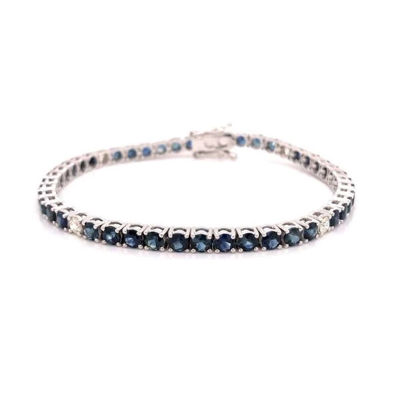 Handmade 18K Blue Sapphire Tennis Bracelet Prong Set Anniversary Gift For Her Foto 1 de 1