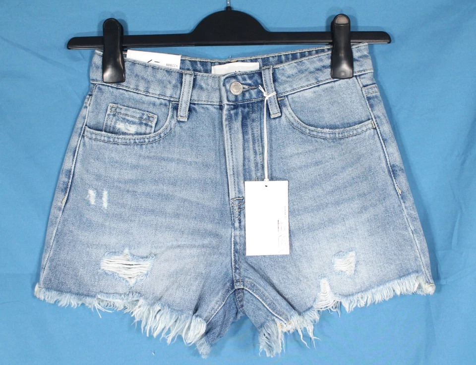 Pantalones Cortos de Jean REBECCA HIGH-RISE NUEVOS CON ETIQUETAS VERVET By FLYING MONKEY Corte Destruido XS Foto 1 de 4