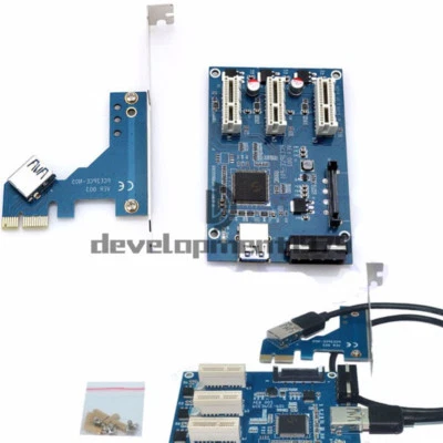 1PC PCI-e Express 1X to 3 Port 1X Switch Multiplier HUB Riser Card +USB Cable - Image 1 of 4