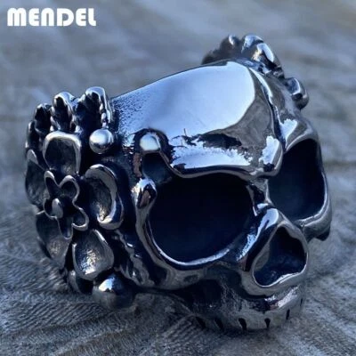 MENDEL из нержавеющей стали большой мужской Gothic мотоциклиста череп кольцо для мужчин серебро размер 7-14 - Изображение 1 из 4