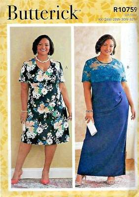 Misses Dress Gown Butterick Sewing Pattern R10759 NEW UNCUT Sizes 18W-24W - image 1 of 2