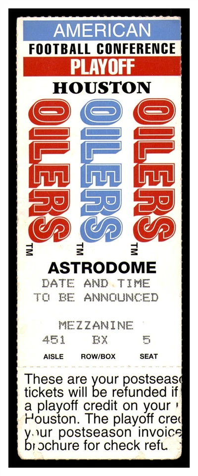 1993 Oilers v Chiefs NFL Playoff Ticket 1/16 Joe Montana Last Comeback 82018 - Image 1 of 2