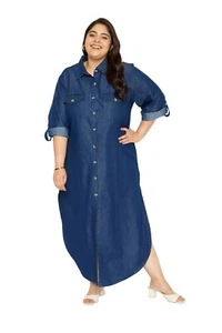 Women Long Maxi Jeans Dress Button Down Denim Plus Size Sundress Christmas Gift - Picture 1 of 8