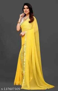 Designer Georgatte ausgefallen geschnittener Arbeitssari für Damen mit Unstich Blusenteil - Bild 1 von 4