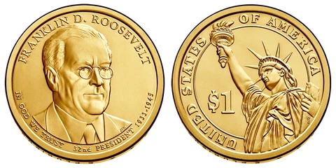 2014 P Franklin D. Roosevelt Presidential One Dollar Coins U.S. Mint Rolls Cover
