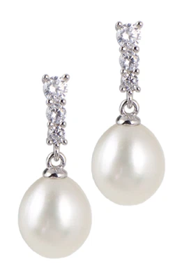 orecchini pendenti donna argento rodiato 925 bluamante perla coltivata e zirconi - Immagine 1 di 3