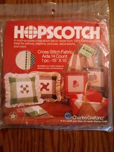 Hopscotch 15" x 15" 14 ct aida - Red/Green on cream - Picture 1 of 2