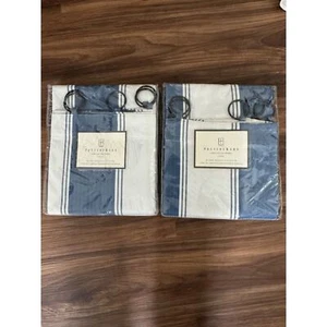 New Pottery Barn Cadiz Stripe Drapes 44x84 Set of 2 Blue and White Ring Top - Picture 1 of 8