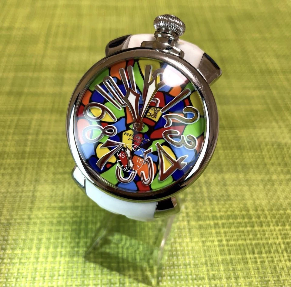 Reloj GaGa MILANO Manuale 48 Mosaico Blanco Goma Cinturón Edición Limitada Icónico Foto 1 de 4