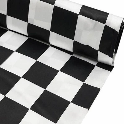 54" x 10 yards Black and White Satin Checkered FABRIC BOLT Wedding Crafts Sewing - Image 1 of 4