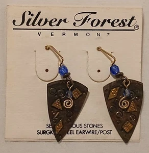 SILVER FOREST DANGLING EARRINGS TRIANGLE SEMI-PRECIOUS STONES MADE IN USA - Picture 1 of 3