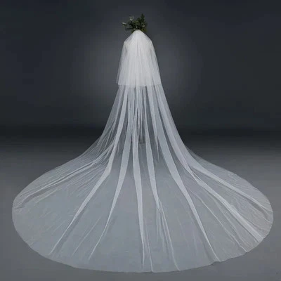 Colorete Velos de Boda Longitud Catedral con Peine 2 Niveles Velos de Novia Cubierta Cara Foto 1 de 4