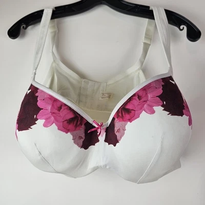 Cacique Womens 46C Floral White Pink Balconette Bra Lightly Lined Underwire - Image 1 of 4