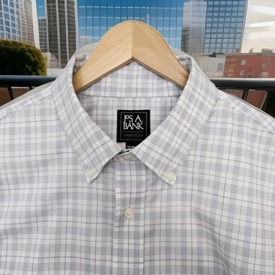Jos. A. Bank Traveler Shirt Tailored Fit 17 34 Blue Plaid Long Sleeve Men's XL - Image 1 of 4