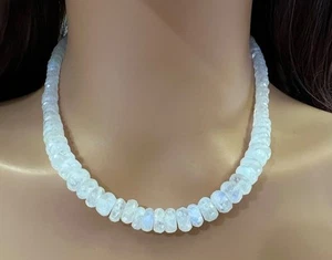 7-10 mm auffälliger Mondstein facettiertes Rondell Große Größe Edelstein Perlen Halskette 18 Zoll - Bild 1 von 12