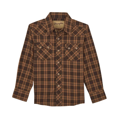 Boy's Wrangler Retro® Long Sleeve Snap Shirt - Brown 112368081 - Image 1 of 2