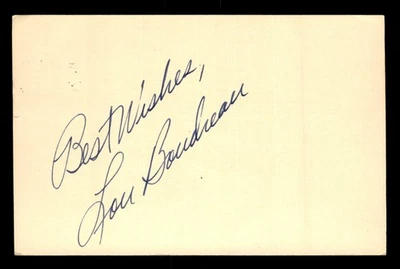 LOU BOUDREAU SIGNED VINTAGE 1950'S POST MARKED INDEX CARD - Image 1 of 2