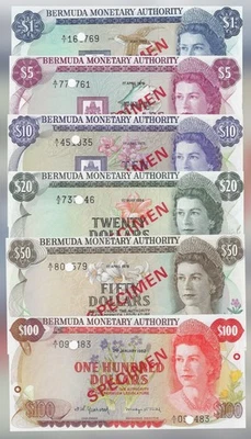 Bermuda Specimen Set 1, 5, 10, 20, 50,100 Dollars UNC. Q Elizabeth II -BER10 - Image 1 of 4