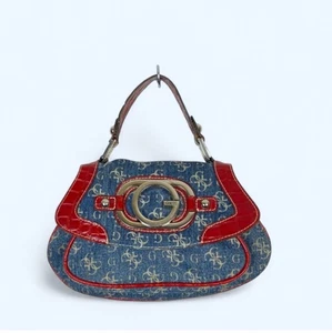 Vintage Guess denim shoulder bag with red croc trim. - Picture 1 of 8