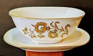 Vintage~Heinrich & Co. Bavaria Selb Jenny Lind~Golden Glory Gravy Sauce Boat~8" - Picture 1 of 11