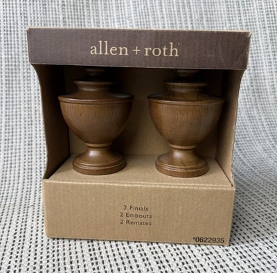 NUEVO paquete de 2 acabados de madera Allen + Roth marrón acabado tabaco se adapta a varilla de diámetro de 1 3/8 pulgadas Foto 1 de 3
