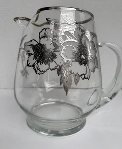 Vintage Rockwell Crystal Pitcher Sterling Silver Overlay Peony Pattern - Picture 1 of 13