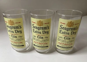 Juego de tres vasos de agua de ginebra extra seca/vasos de barra de 5" Seagram's vintage - Imagen 1 de 4