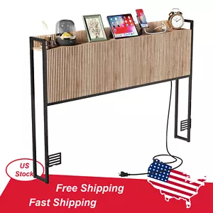King Headboard Fluted Design Wall Mount Storage USB Ports Power Outlet Sturdy - Picture 1 of 8