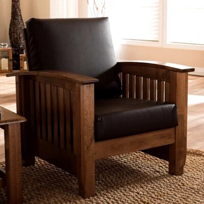 Mission Craftsman Shaker Leather-Like Walnut Morris Chair - New! - Image 1 of 4