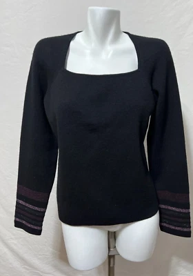 Suéter feminino Dana Buchman preto lã gola quadrada GG - Imagem 1 de 4