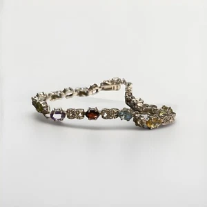 Bracciale antico deco in argento sterling 925 con pietre preziose multicolore. - Foto 1 di 6