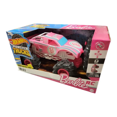 Hot Wheels Barbie RC Monster Truck 1:24 Scale Pink with Terrain Action Tires New - Image 1 of 4
