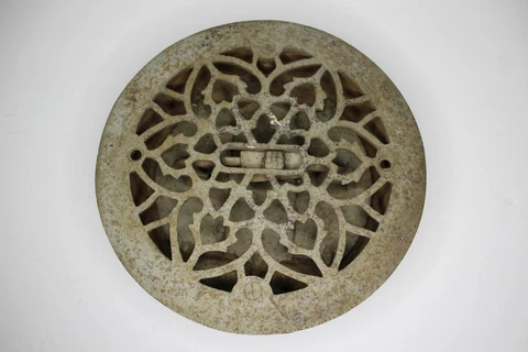 Antique Vintage 8 3/8" Round Cast Iron Metal Floor Grate Heating Vent Register Cover